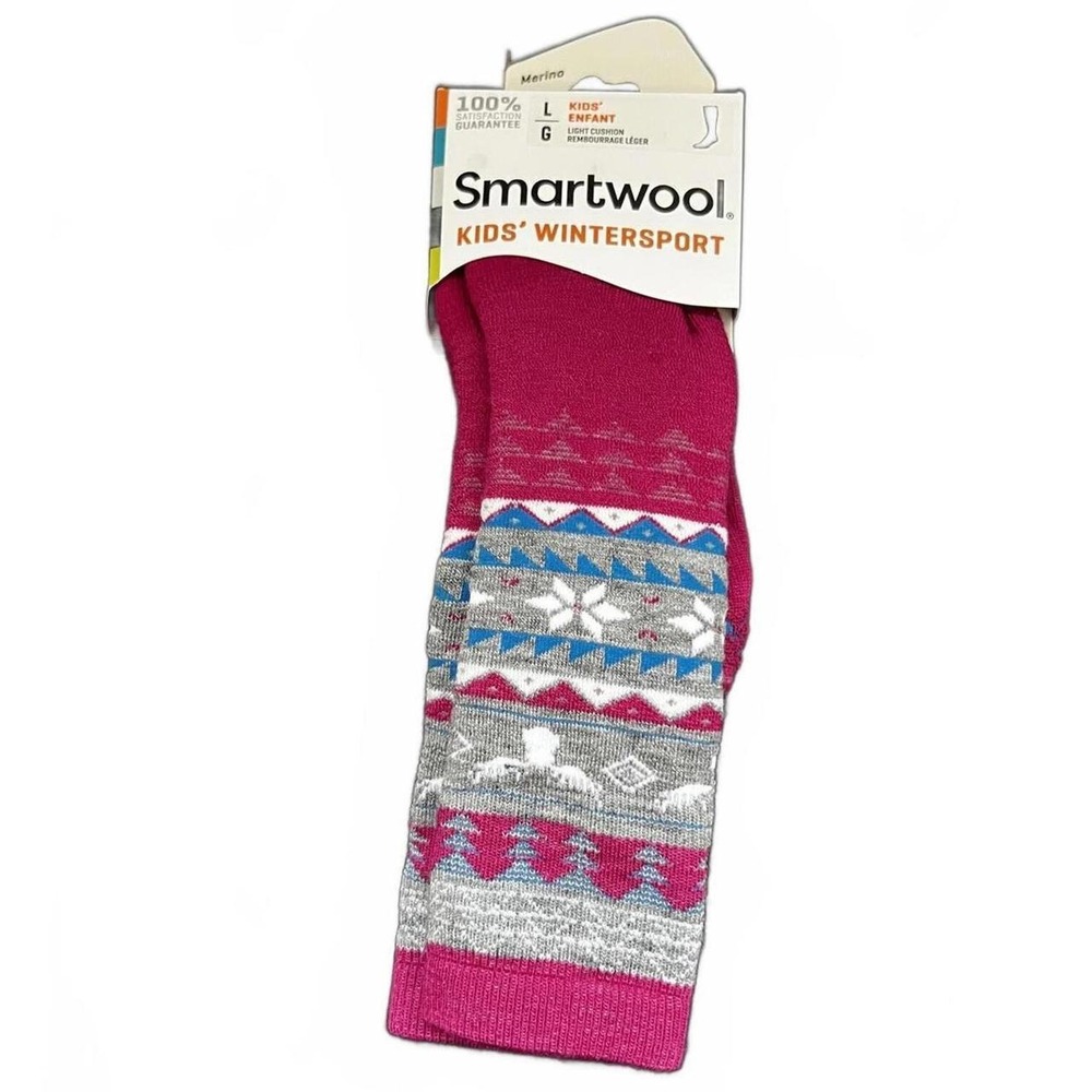 Smartwool Kids Wintersport Socks Fuchsia Gray Merino Wool Light Cushion Large
